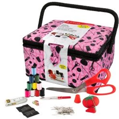 Flash Sale 👏 Singer® Pink & Black Notions Pattern Sewing Basket Kit ❤️