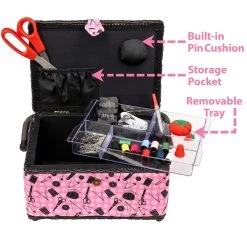 Flash Sale 👏 Singer® Pink & Black Notions Pattern Sewing Basket Kit ❤️ -Deals Singer Store D348403S 4