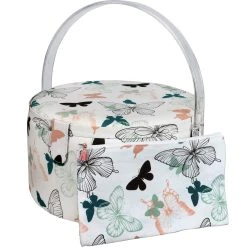 Best Sale 👍 SINGER® Premium Large Butterfly Print Round Sewing Basket with Zipper Pouch ⌛