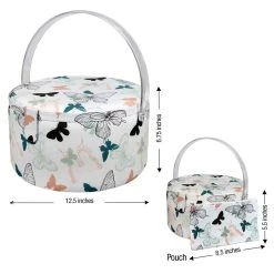 Best Sale 👍 SINGER® Premium Large Butterfly Print Round Sewing Basket with Zipper Pouch ⌛ -Deals Singer Store D647638S 6