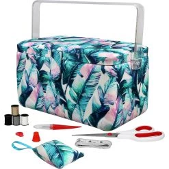 Brand new 👏 SINGER® Premium Large Banana Leaves Print Tackle Sewing Basket with Notions Sewing Kit & Pin Cushion 🤩