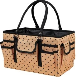 Brand new 🧨 SINGER® Large Tan & Black Polka Dot Print Sewing & Craft Collapsible Storage Tote Caddy ⭐