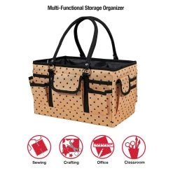 Brand new 🧨 SINGER® Large Tan & Black Polka Dot Print Sewing & Craft Collapsible Storage Tote Caddy ⭐ -Deals Singer Store D647645S 11