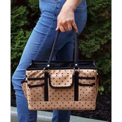 Brand new 🧨 SINGER® Large Tan & Black Polka Dot Print Sewing & Craft Collapsible Storage Tote Caddy ⭐ -Deals Singer Store D647645S 12