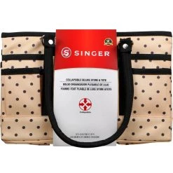 Brand new 🧨 SINGER® Large Tan & Black Polka Dot Print Sewing & Craft Collapsible Storage Tote Caddy ⭐ -Deals Singer Store D647645S 2