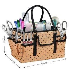 Brand new 🧨 SINGER® Large Tan & Black Polka Dot Print Sewing & Craft Collapsible Storage Tote Caddy ⭐ -Deals Singer Store D647645S 9